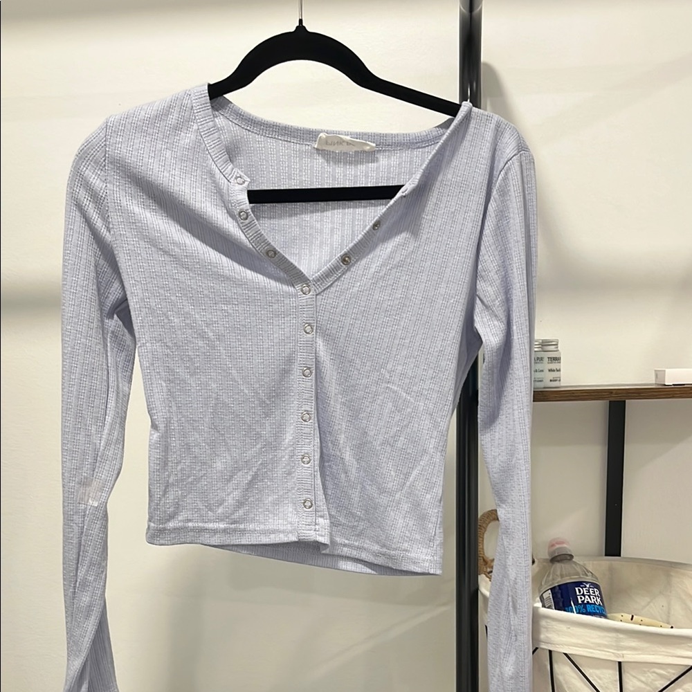 Women's Light Blue/ Purple Button-Up Top